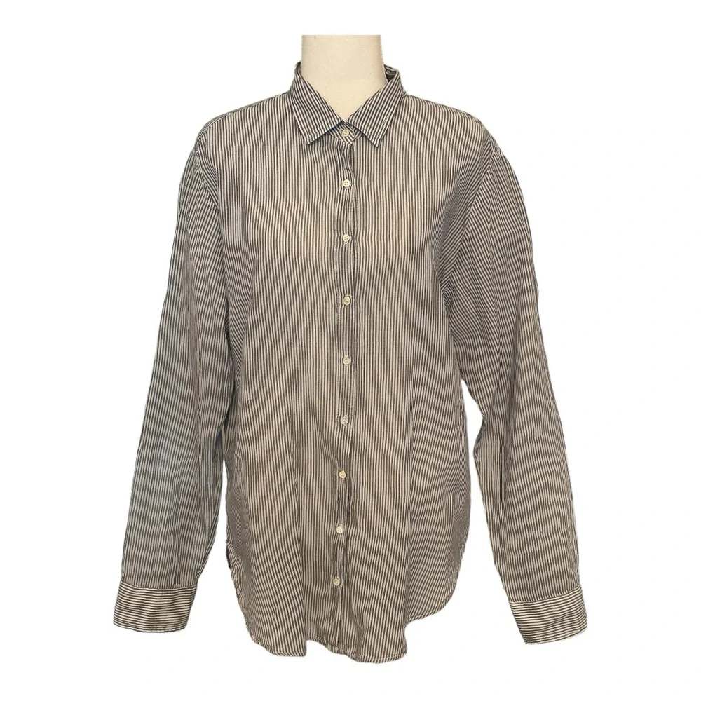 Xirena Coast Beau Shirt Blue & White Stripe Button Up Long Sleeve Top Women’s M - Picture 2 of 10